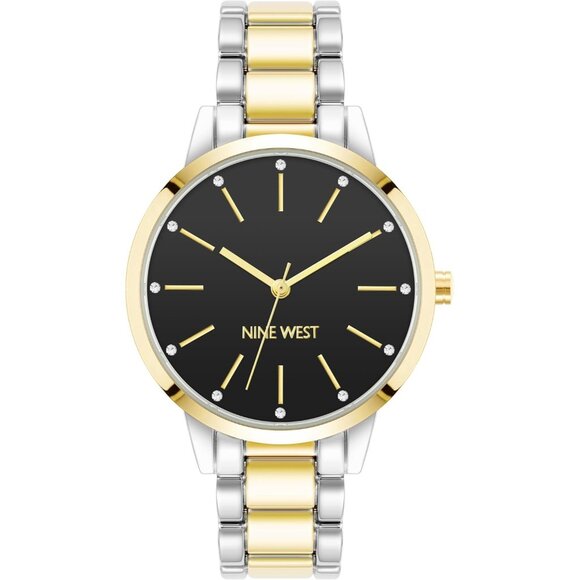 Nine West Women's Two tone/black Crystal Accented Bracelet Watch - Picture 1 of 4